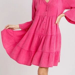 Umgee Vibrant Pink Tiered Dress